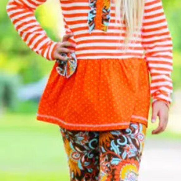 Girls “Goldie” Autumn Floral & Stripes Outfit - Picture 5 of 5